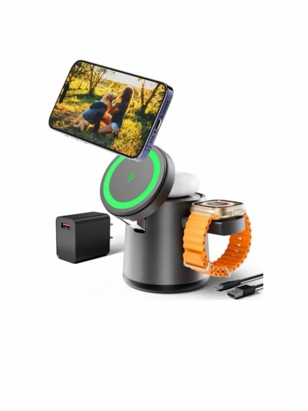 3-in-1 Wireless Charging Stand for iPhone, Apple Watch & AirPods (Gray)
